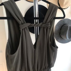 Army green romper with braided back